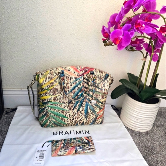 HARD TO FIND! NWOT Large Brahmin Duxbury Botanical Satchel with Matching Wallet - Picture 3 of 14